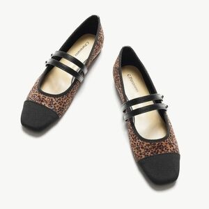 C.Paravano Leopard Print Two-Tone Double Strap Mary Jane Flats | Size 7.5